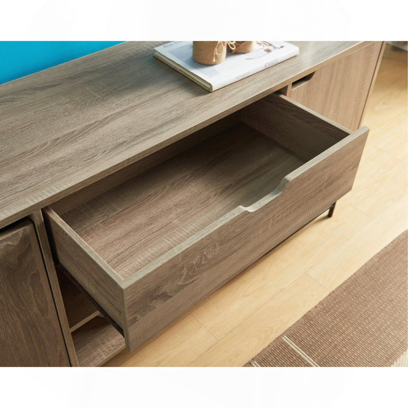 Buffet avec pieds en métal et deux portes, un tiroir et six tablettes - brun et noir, Noir et taupe