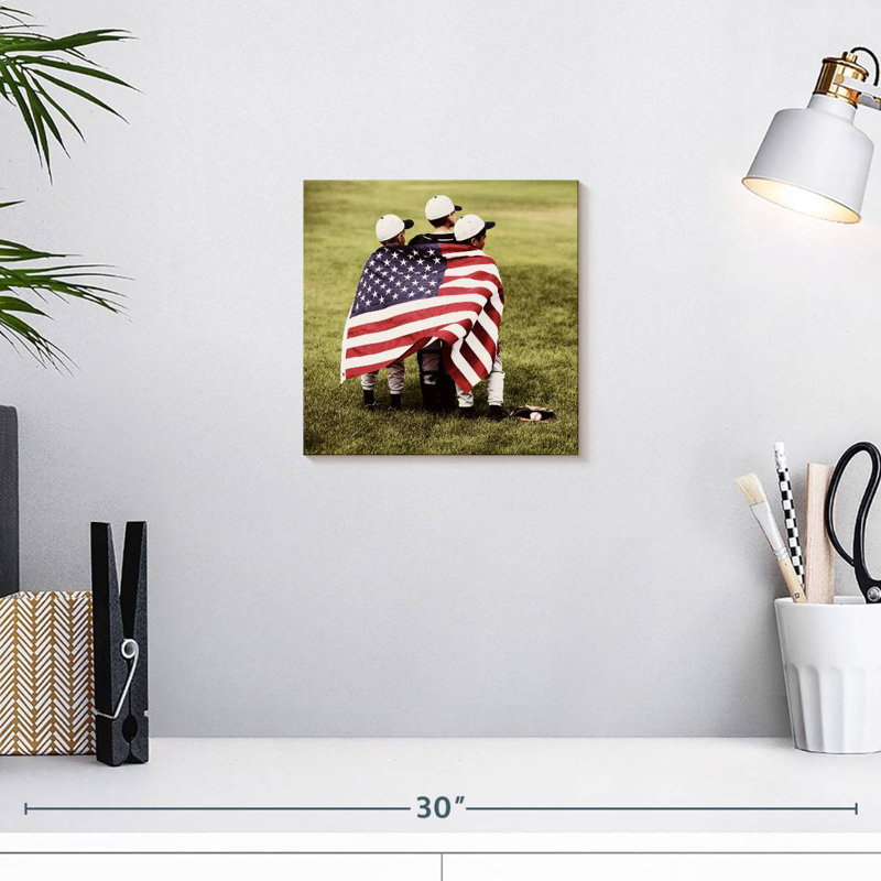 Borges Baseball Kids With US Flag, 10" H x 10" W