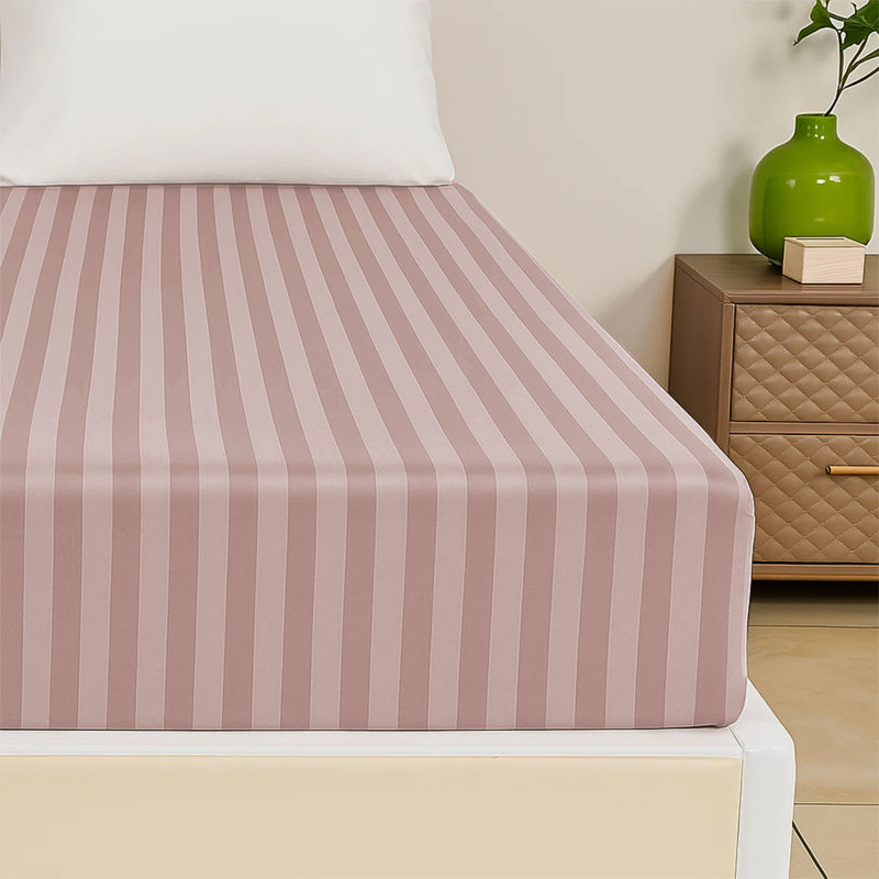 200 Thread Count Microfibre Stripe Fitted Sheet 40cm, Kingsize (5'), Pink