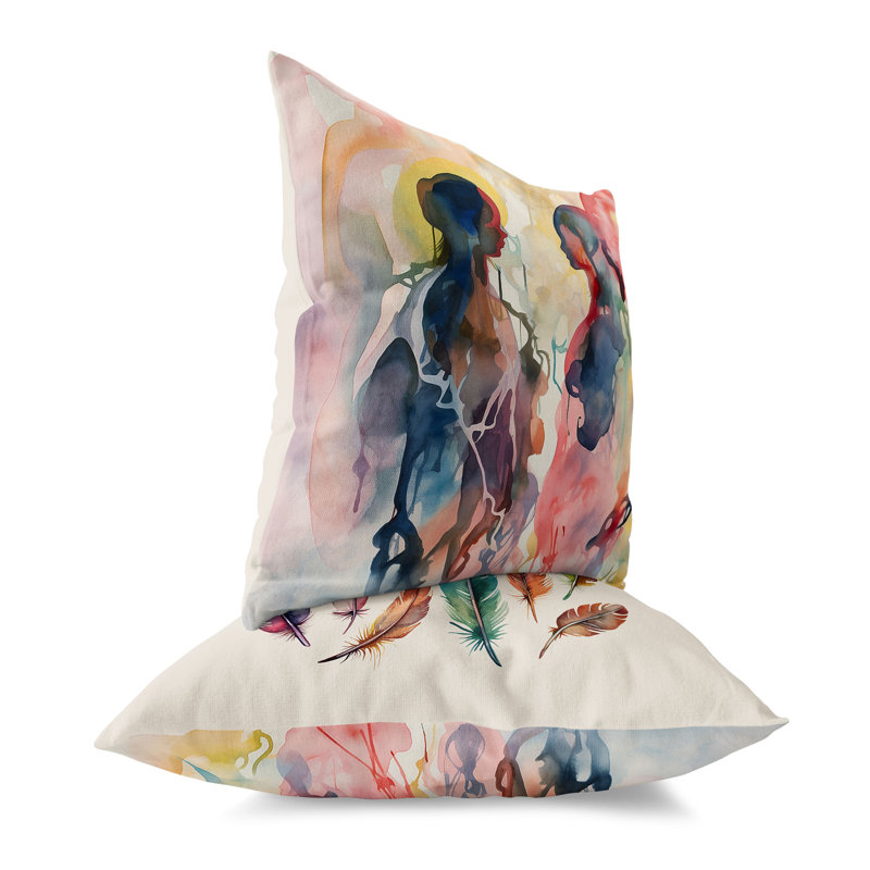 Two Human Feathers Broadcloth Throw Pillow, 16"H x 16"W