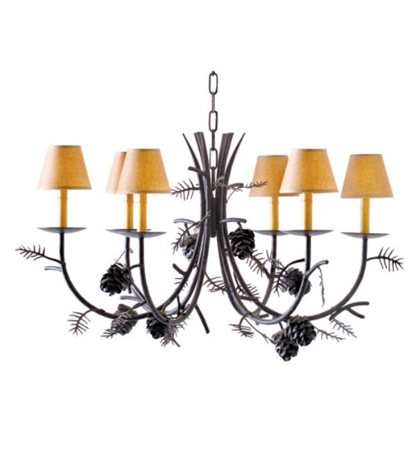 Lustre traditionnel à 8 lumières Pinecone, Feuille d'automne, Parchemin céladon vieilli