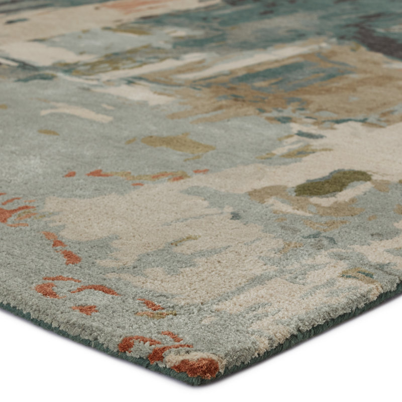 Tapis bleu sarcelle / gris / ivoire Marasco, Rectangle 9 pi x 12 pi