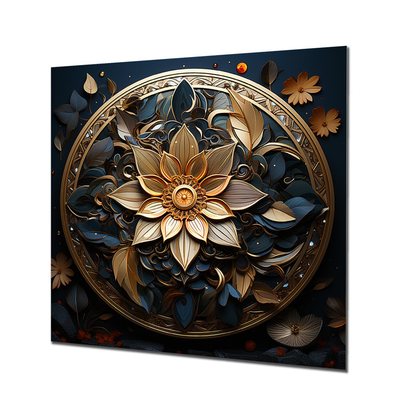 Mandala cercles dorés en or I - décoration murale boho mandala en métal, H 36 po x l 36 po