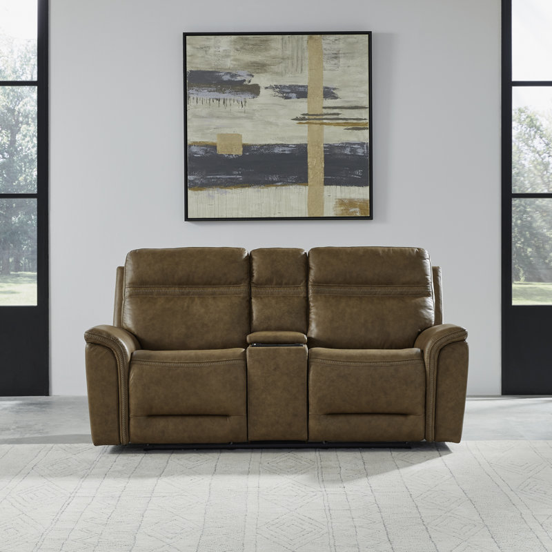 Cabrero 79'' Leather Power Reclining Loveseat, Camel
