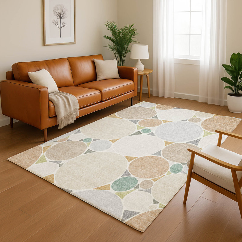 Tapis géométrique Premium lavable à la machine Villers, Beige, 9 pi x 12 pi