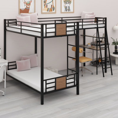 Lit superposé en L avec lit mezzanine simple avec bureau et tablette