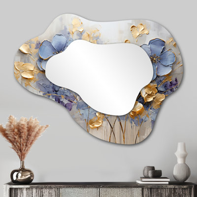 Bleu et or Exquis Violets I - Violets - Art décoratif en métal - Miroir mural traditionnel irrégulier