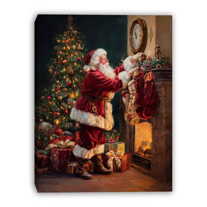 «Santa by the Fireplace», art mural sur toile, 20 po x 24 po