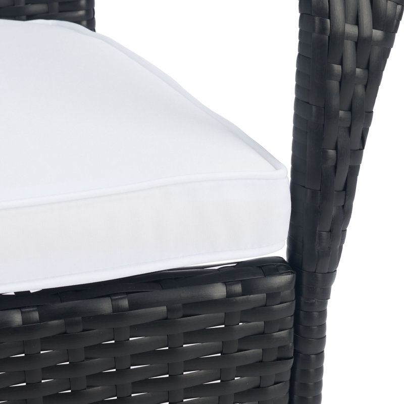 Laina Black Wicker 4-Person Outdoor Dining Set with White Cushions