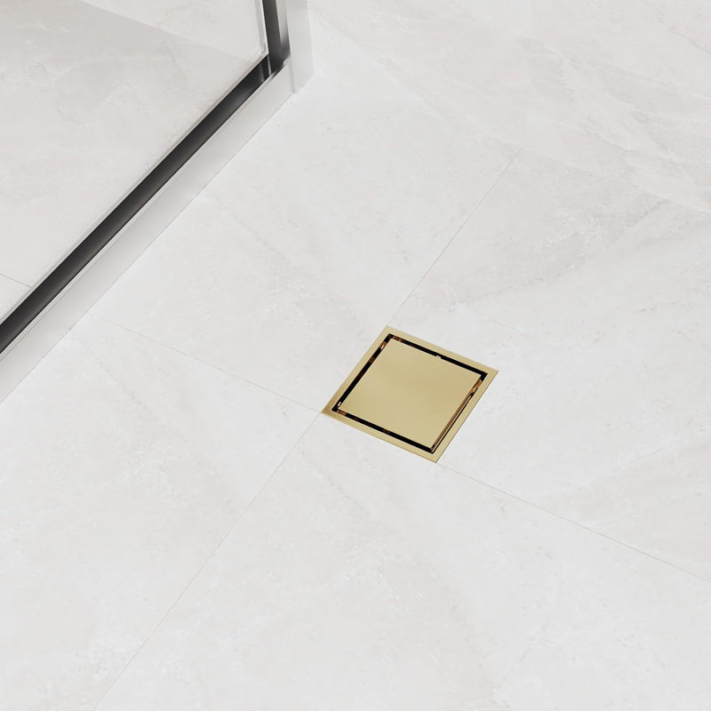 Square Shower Drain With Flange, Brushed Gold