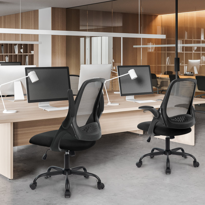Ergonomic Mesh Home Office Chair with Armrests, Space-Saving Design and Steel Base, Black, Steel