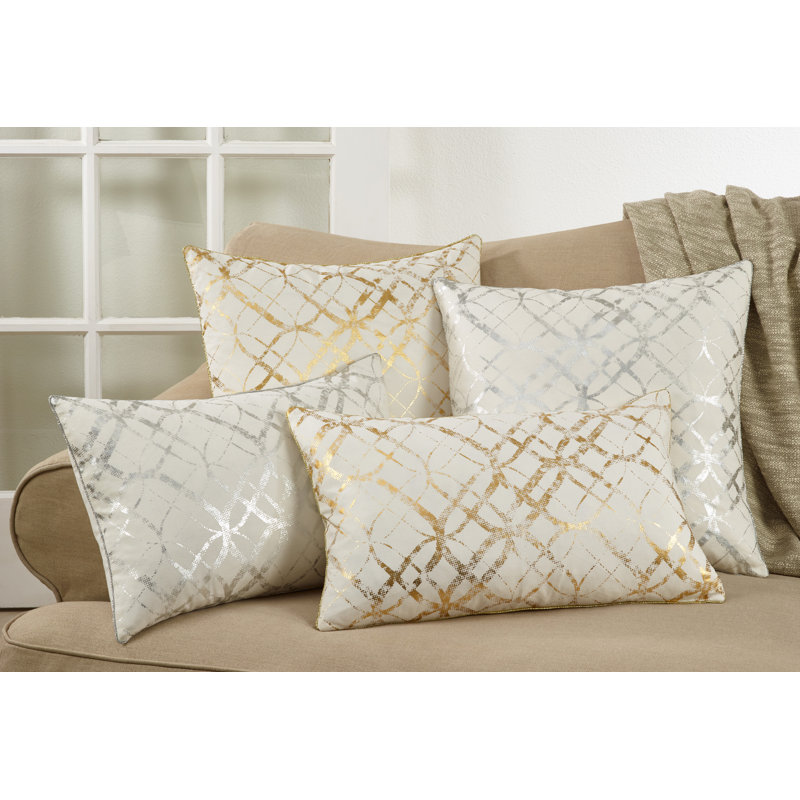 Gold Metallic Foil Print Oblong Cotton Throw Pillow