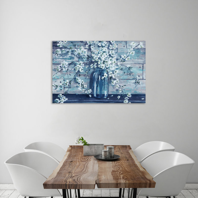 «Blossoms In A Mason Jar: Blue & White», toile tendue par Winston Porter, H 20 po x l 30 po x P 1,5 po
