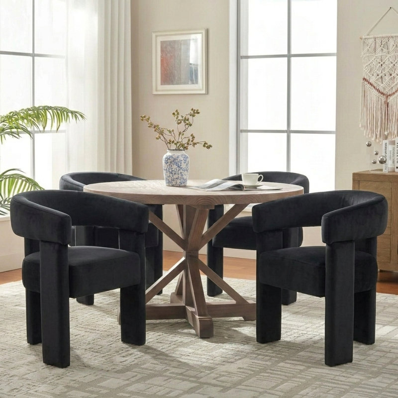 Light-Luxury Velvet Dining Chair, Black