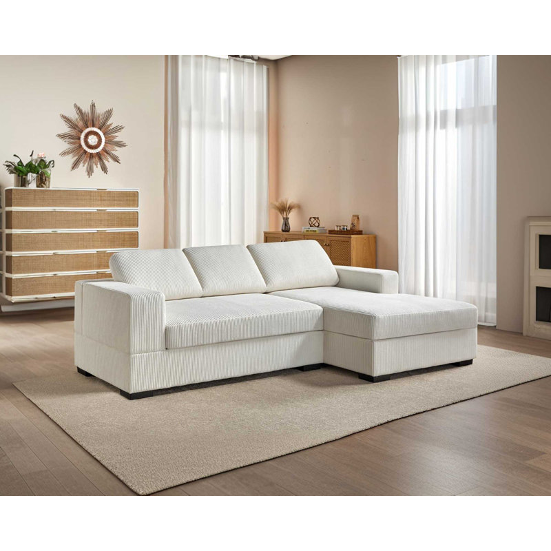 Birkley 96'' Corduroy Sofa, Right Hand Facing, White