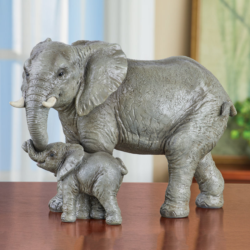 Hand-Painted Gray Resin Elephant Figurine Set