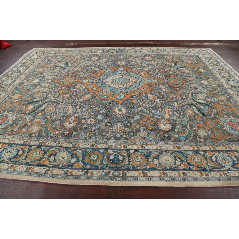 Tapis gris en laine noué à la main de conception unique des années 1960