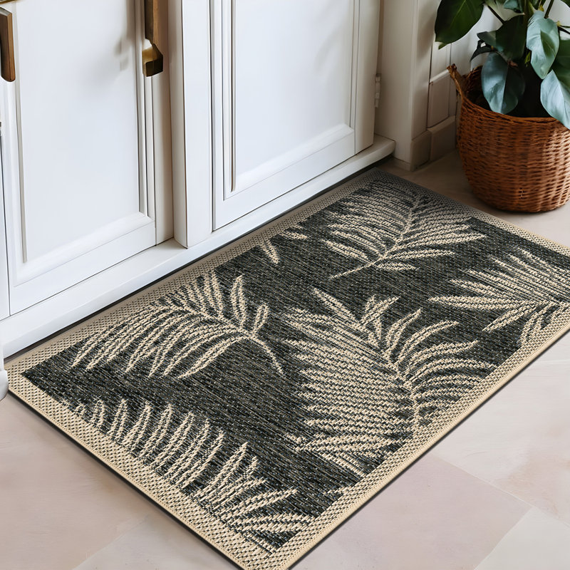 Tapis intérieur / extérieur bleu / gris / ivoire à motif floral Dowd, Rectangle 2 pi 7 po x 4 pi