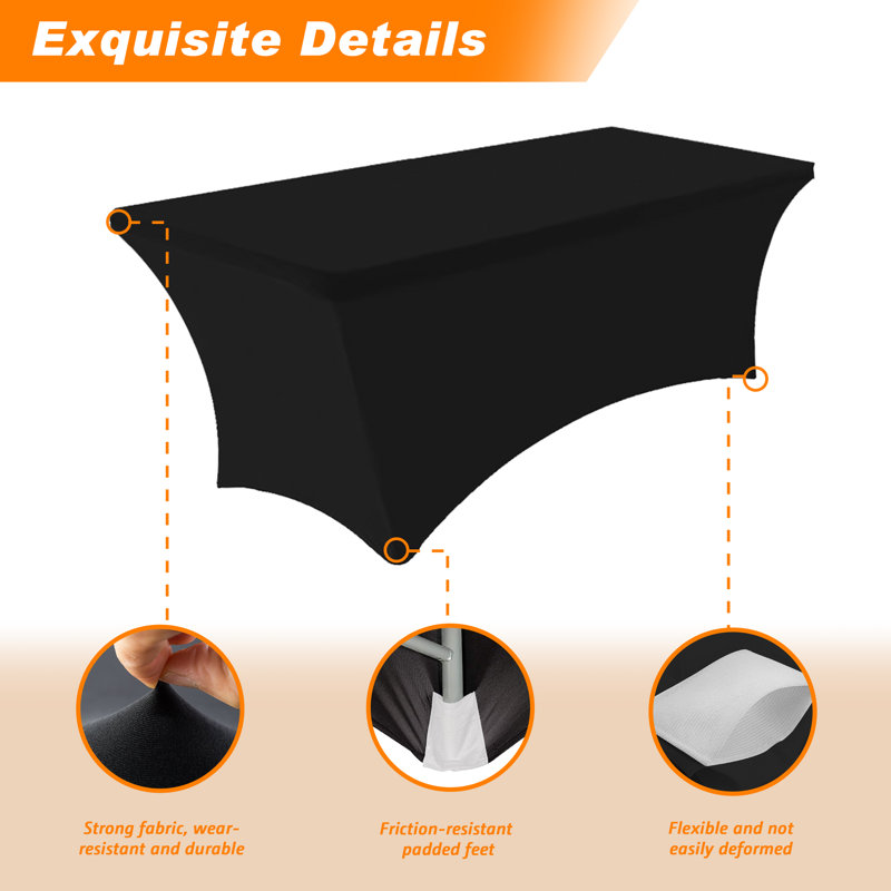Kinta Polyester Tablecloth Stretch Spandex Table Cover, Open Back, 48" x 30", Black, 2