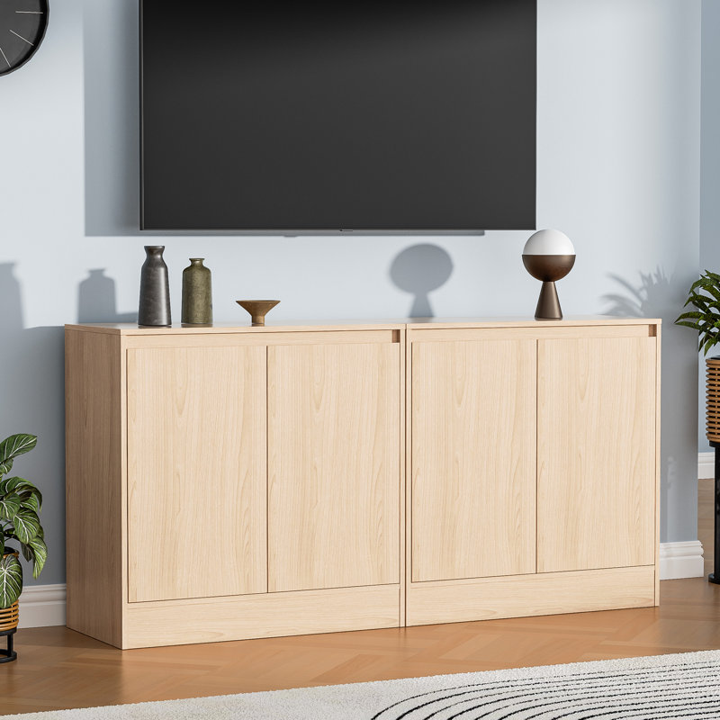 Buffet Cabinet With Storage, Coffee Bar Cabinet With 2 Doors And Adjustable Shelf, Modern Kitchen Buffet Sideboard For Living Room, Kitchen, Oak