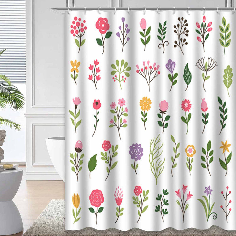 Rideau de douche imperméable à motif floral avec 12 crochets, L 72 po x l 84 po