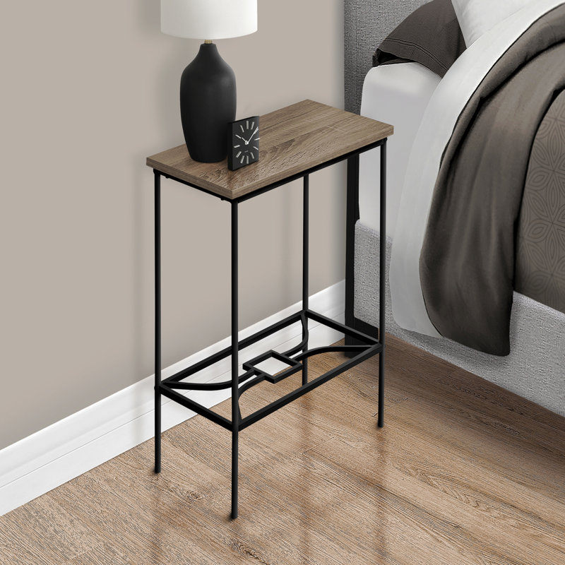 Table d'appoint, côté, bout, étroit, petit, stratifié brun à 2 niveaux, contemporain, moderne, Noir
