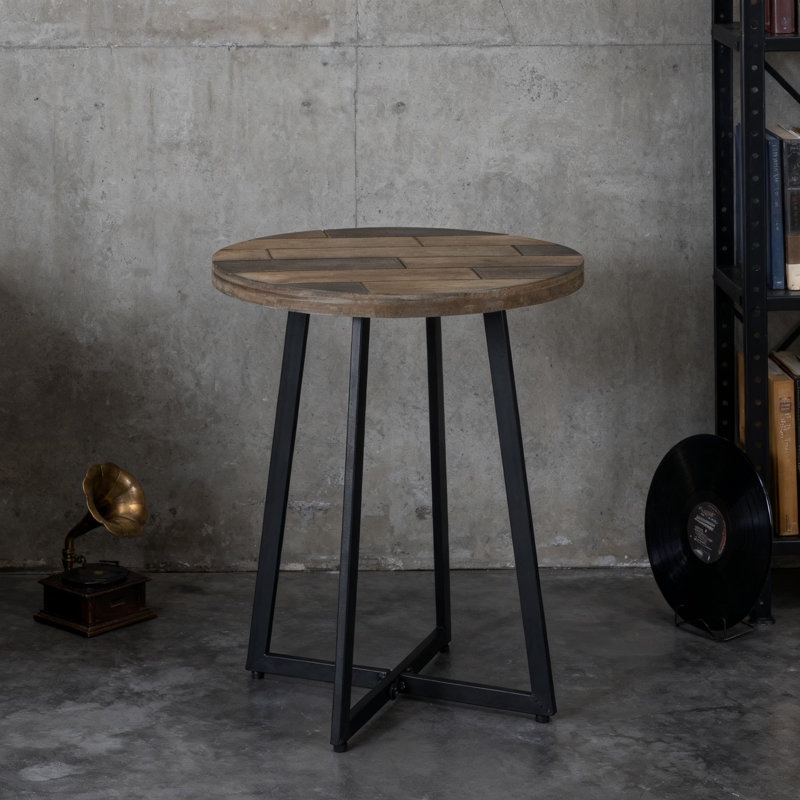 Table de bout rustique avec cadre en métal et plateau en bois sculpté pour le salon, le vestibule ou le bureau
