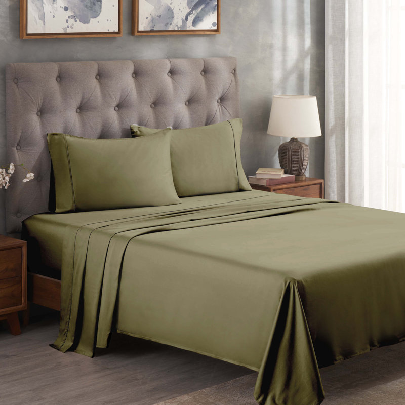 300 Thread Count Egyptian Cotton Blend Solid Deep Pocket Bed Sheet Set, Full Sheet Set, Sage