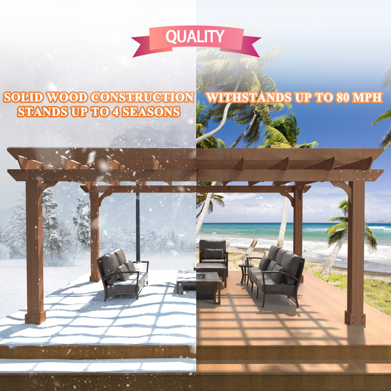 Solid Wood Pergola, 14 ft. W x 12 ft. D