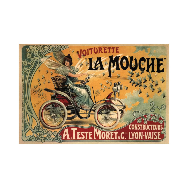 Voiturette La Mouche Advertising Vintage Poster by Unknown Artist - Wrapped Canvas Print, 20.32 cm H x 30.48 cm W