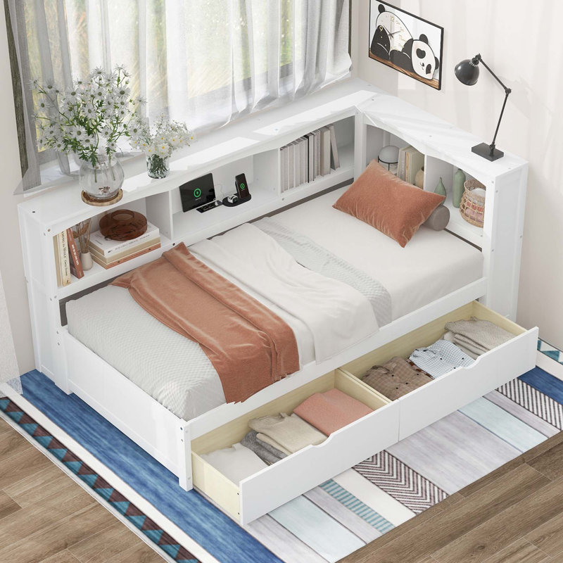 Functional Daybed with Dual Storage Drawers, Cabinets and USB Ports for Comfortable Living and Efficient Space Utilization