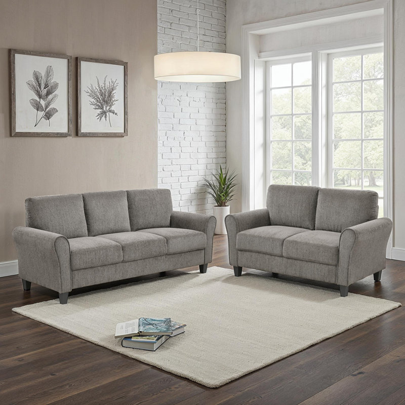 Emilio Transitional Chenille Fabric 2-Piece Living Room Set with Plush Seating, Solid Wood Frame & Black Faux Wood Feet