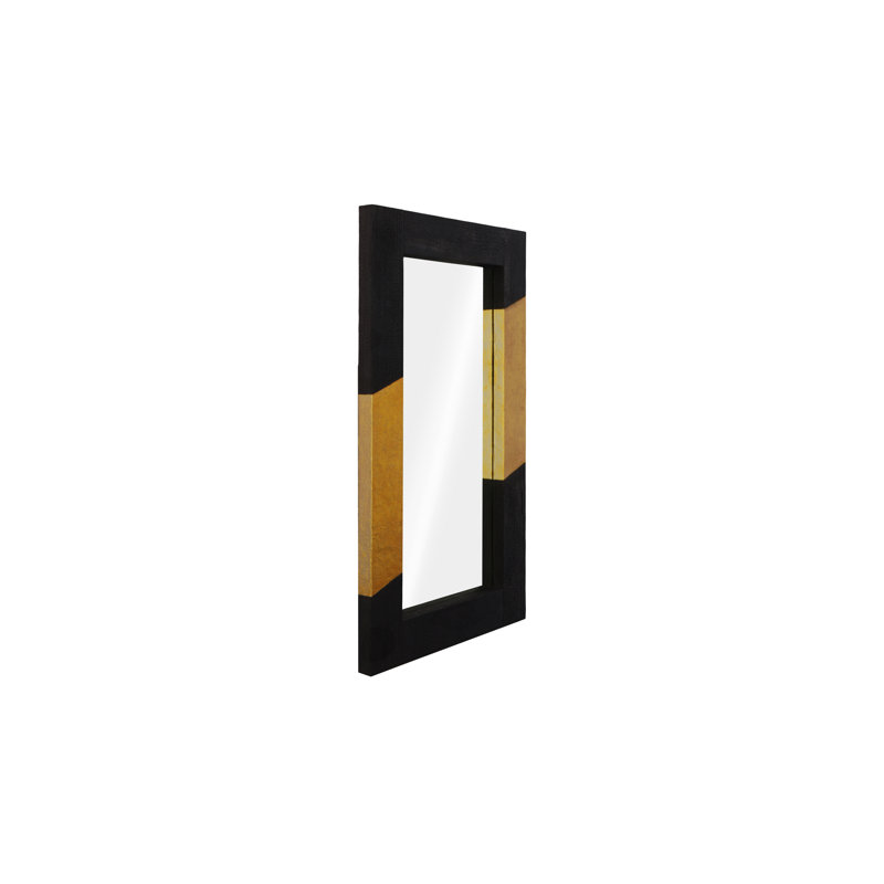 Scorched Wood Rectangular Mirror with Gold Leaf Finish