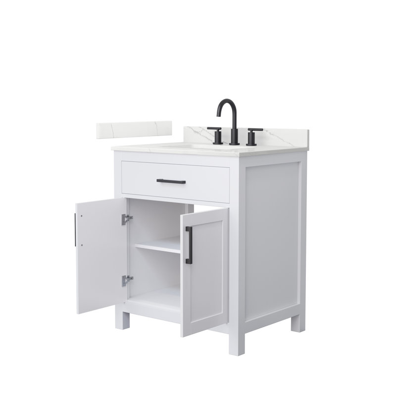 Beckett 30" Freestanding Single Bathroom Vanity with Quartz Top, Matte Black, Giotto Quartz, White