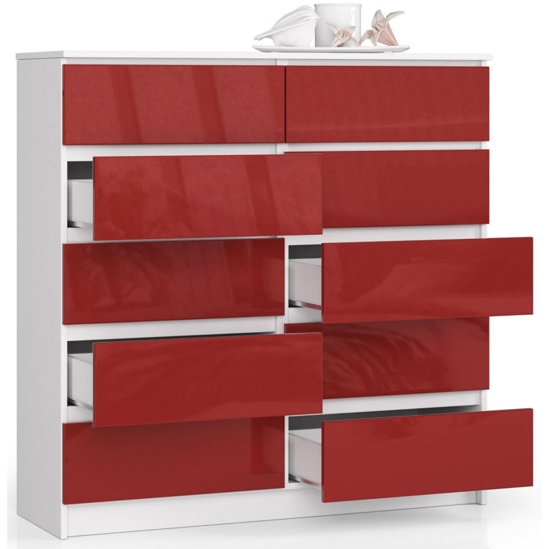 Xan 120cm W 10 - Drawer Chest of Drawers, Red