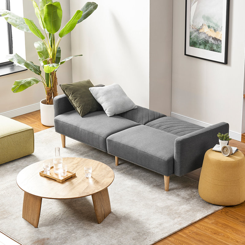 76.8'' Velvet Convertible Sofa, Dark Gray Polyester