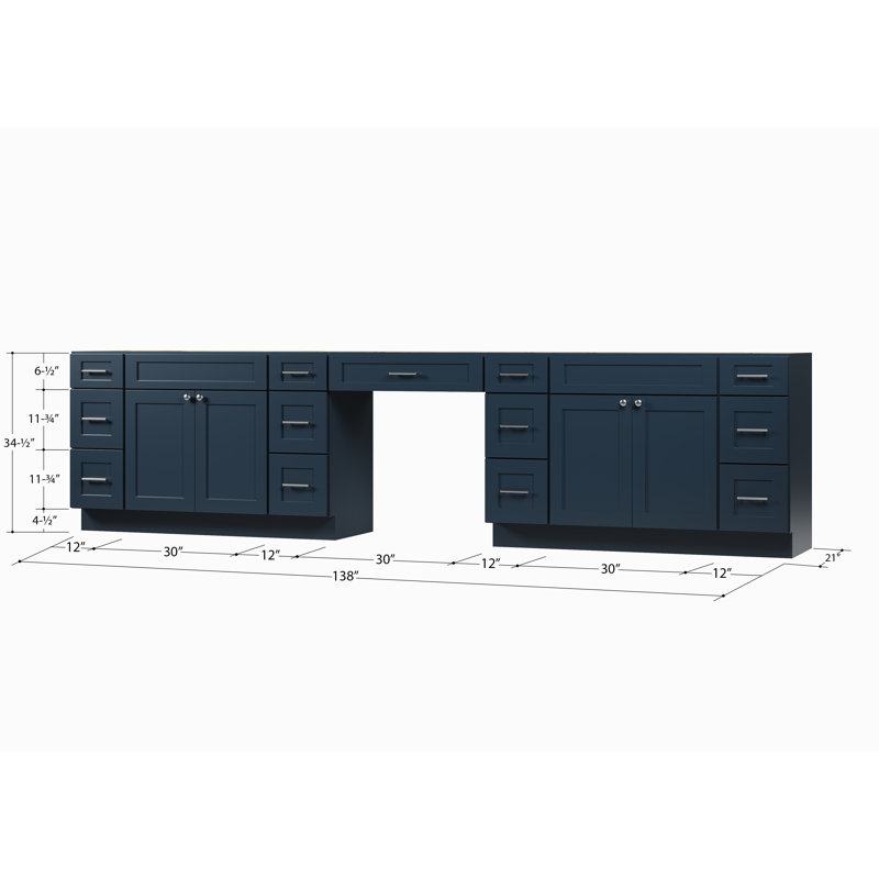 138'' Double Bathroom Vanity Base Only, Blue