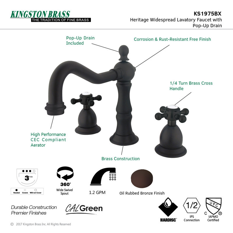 Robinet de salle de bain espacé Kingston, Bronze huilé