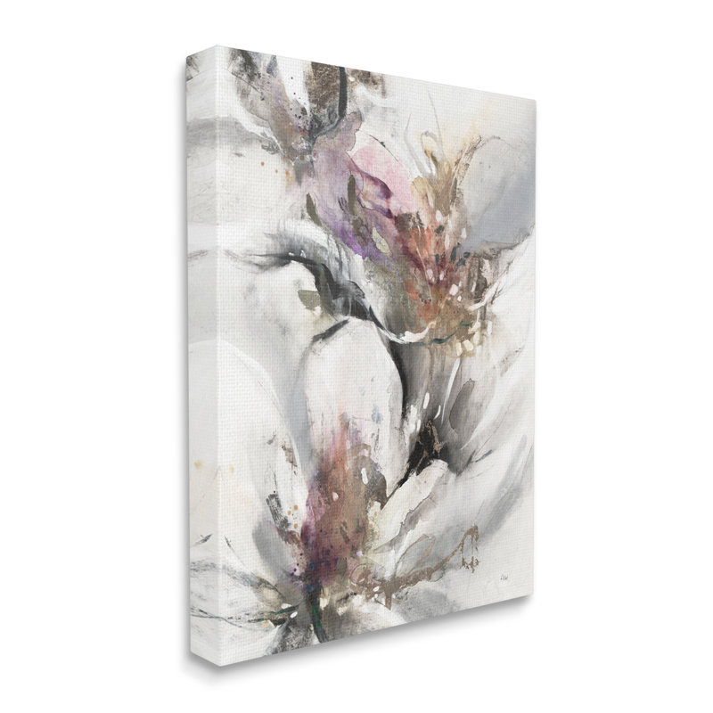 Conception abstraite de fleurs blanches et de pétales blancs par K. Nari - Peinture sur toile, H 20 po x l 16 po x P 1,5 po