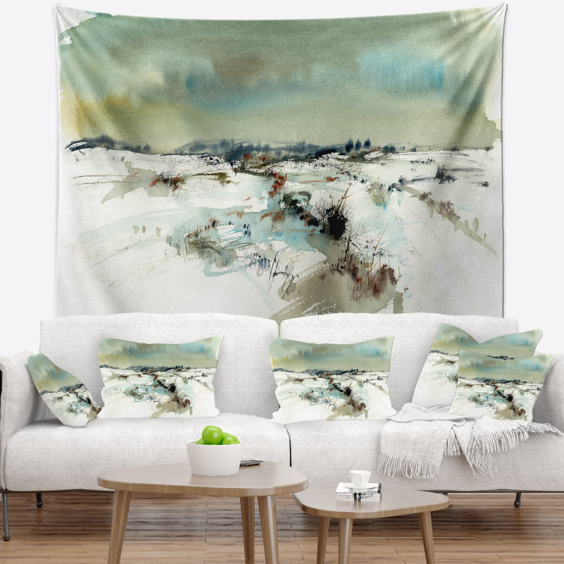 Tapisserie aquarelle paysage enneigé, H 50 po x l 60 po