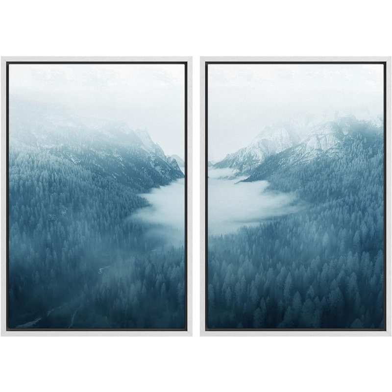 Vue aérienne de Misty Mountain Range Valley, impression de paysage sur toile, 2 pièces, H 24 po x l 32 po x P 1,5 po
