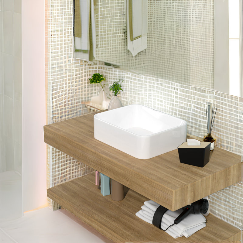 MONSFEST 15'' Ceramic Rectangular Bathroom Sink