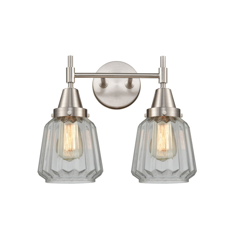 Éclairage pour meuble-lavabo à 2 lumières à intensité variable Gayle, Nickel satiné, Transparent, Ampoule DEL rétro 4 watts