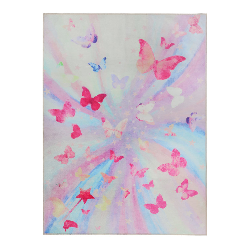Hempel Colorful Butterfly Kids Playroom 100% Polyester Indoor Area Rug, Rectangle 5'7" x 8'9"