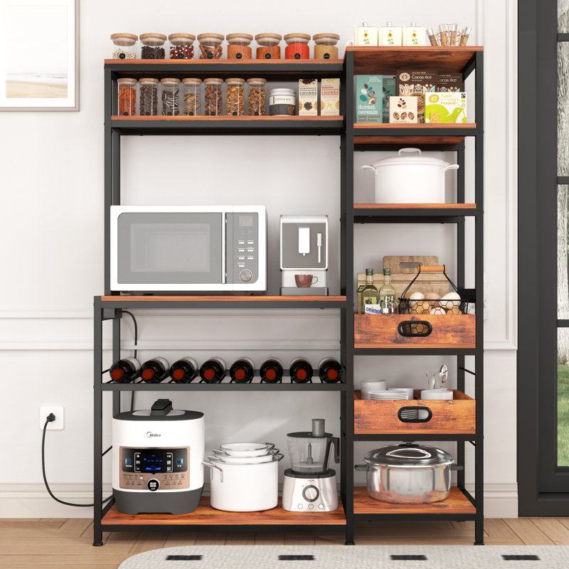 Large support de boulanger standard en métal de 49,6 po avec supports à vin et plateaux de service en bois