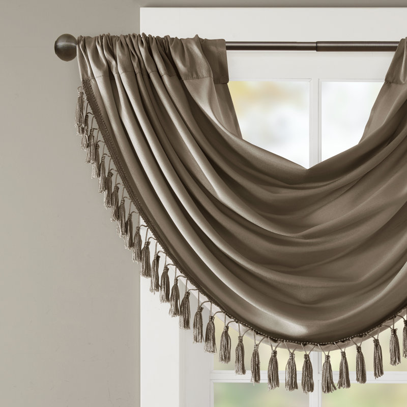 Cantonnière de fenêtre de type cascade simple en imitation de soie avec ornements de l 38 po Elena, Bronze