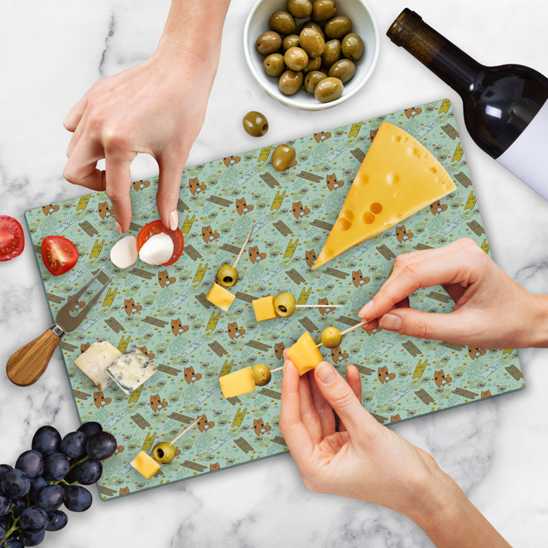 Ambesonne Cartoon Cutting Board Large Size Bear Fox and Bunny Multicolor