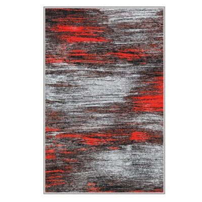 Campeaux Machine Woven Rectangle 5'3" x 7'7" Polyester Area Rug in Red/Grey