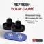 Ensemble de rondelles et de raquettes de hockey pneumatique Hathaway - deux poussoirs ergonomiques de 3,75 pouces et quatre rondelles de hockey sur table en ABS de 2,87 pouces - Accessoires de jeu durables pour les tables de jeu à domicile ou d'arcade - noir et bleu