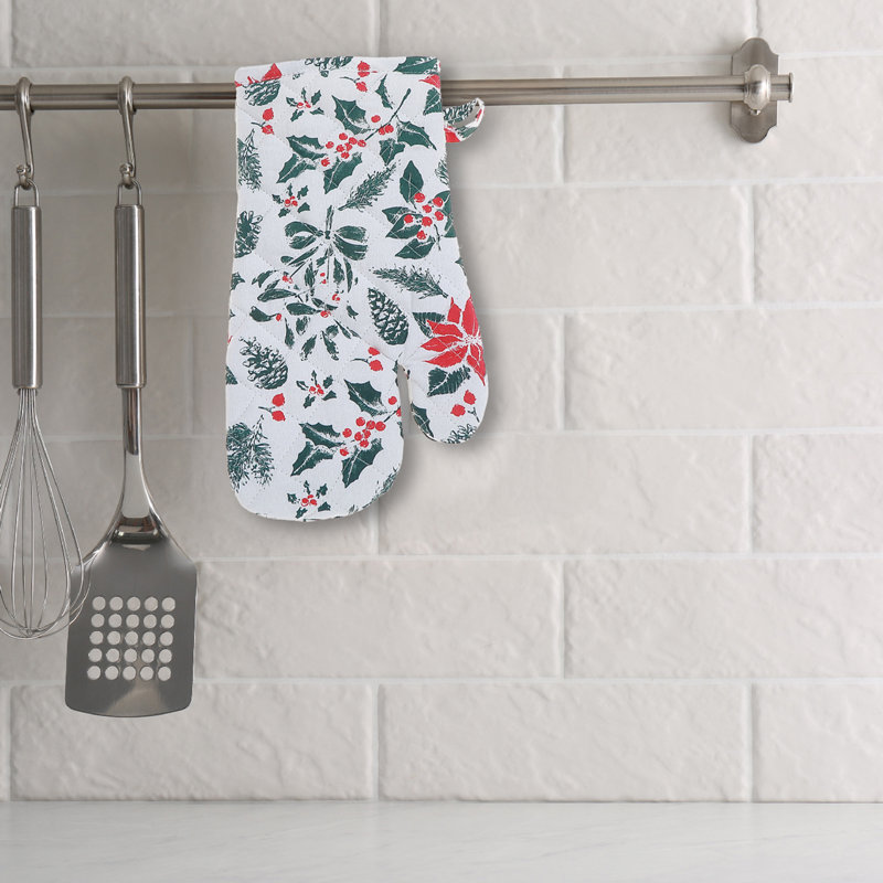Ensemble de 2 gants de coton en coton (Mistletoe Poinsettia)